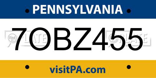 7OBZ455 Pennsylvania License Plate