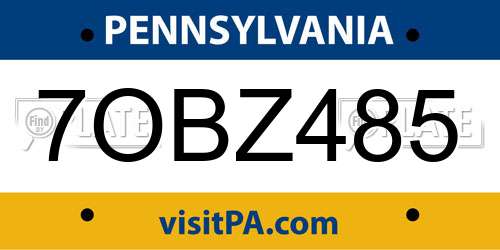 7OBZ485 Pennsylvania License Plate