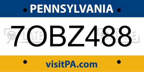 7OBZ488 Pennsylvania License Plate