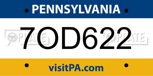 7OD622 Pennsylvania License Plate