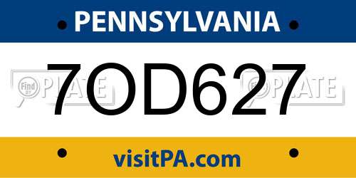 7OD627 Pennsylvania License Plate