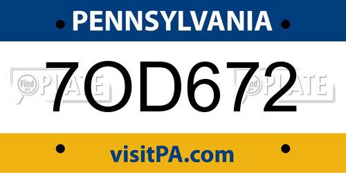 7OD672 Pennsylvania License Plate