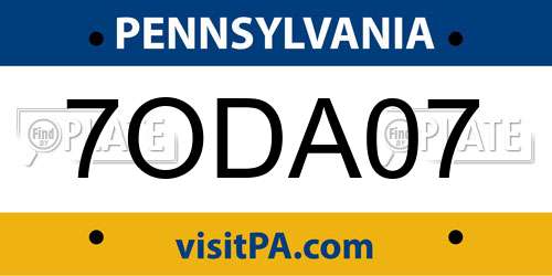 7ODA07 Pennsylvania License Plate