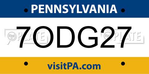 7ODG27 Pennsylvania License Plate