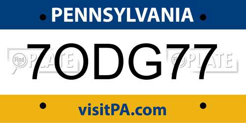 7ODG77 Pennsylvania License Plate