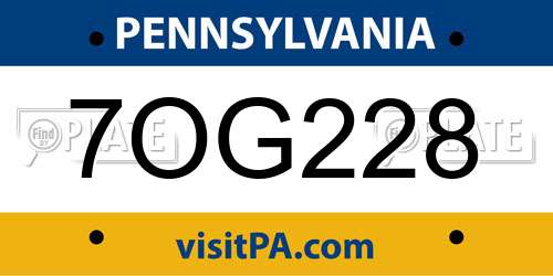 7OG228 Pennsylvania License Plate