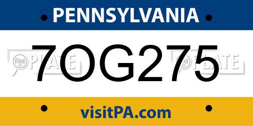 7OG275 Pennsylvania License Plate