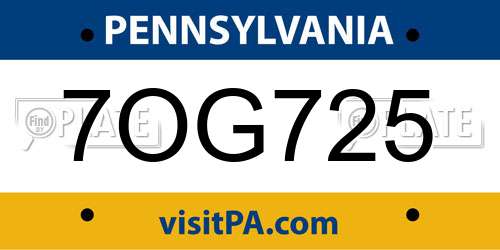 7OG725 Pennsylvania License Plate