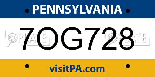 7OG728 Pennsylvania License Plate