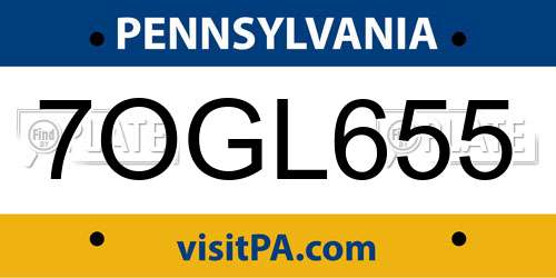 7OGL655 Pennsylvania License Plate