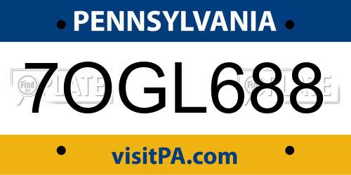 7OGL688 Pennsylvania License Plate