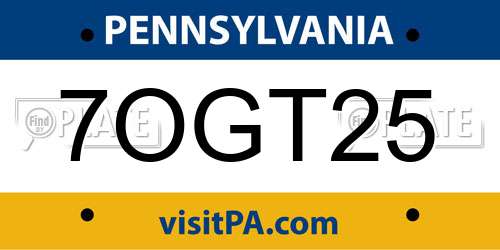 7OGT25 Pennsylvania License Plate