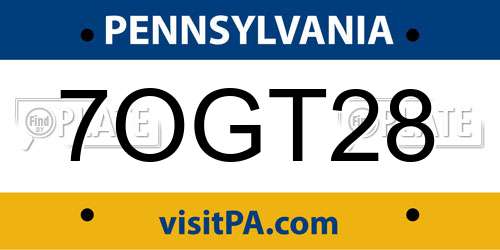 7OGT28 Pennsylvania License Plate