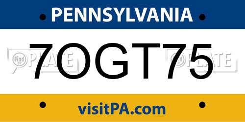 7OGT75 Pennsylvania License Plate