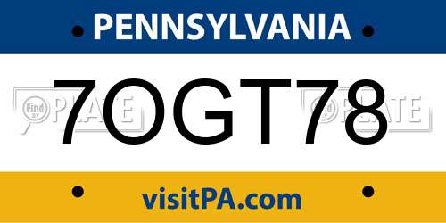 7OGT78 Pennsylvania License Plate