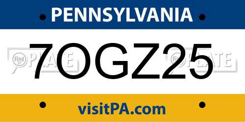 7OGZ25 Pennsylvania License Plate