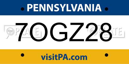 7OGZ28 Pennsylvania License Plate