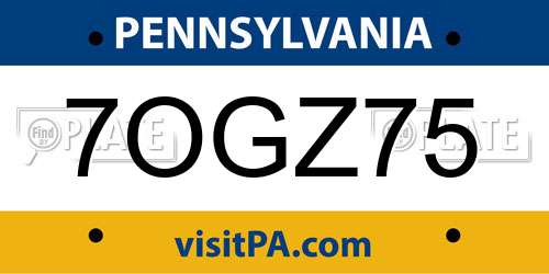 7OGZ75 Pennsylvania License Plate