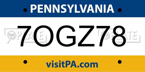 7OGZ78 Pennsylvania License Plate