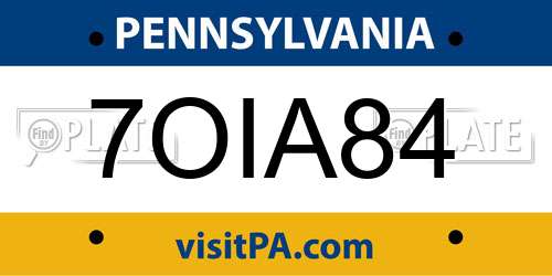 7OIA84 Pennsylvania License Plate