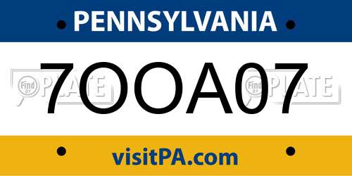 7OOA07 Pennsylvania License Plate