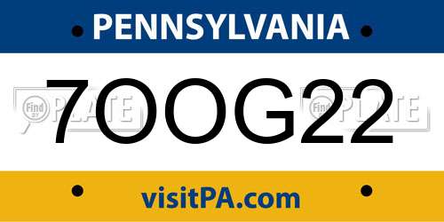 7OOG22 Pennsylvania License Plate