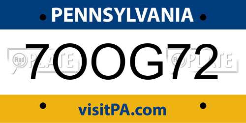 7OOG72 Pennsylvania License Plate