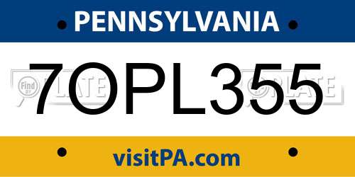 7OPL355 Pennsylvania License Plate