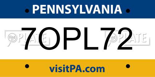 7OPL72 Pennsylvania License Plate