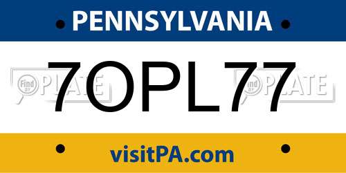 7OPL77 Pennsylvania License Plate