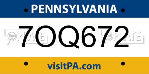 7OQ672 Pennsylvania License Plate
