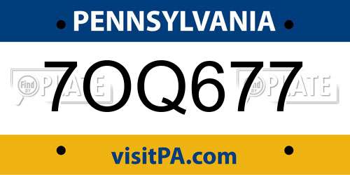 7OQ677 Pennsylvania License Plate