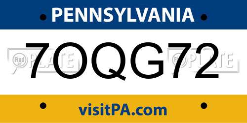 7OQG72 Pennsylvania License Plate