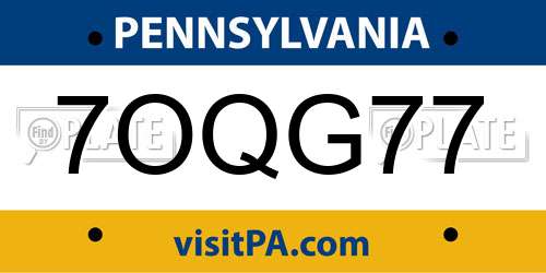 7OQG77 Pennsylvania License Plate
