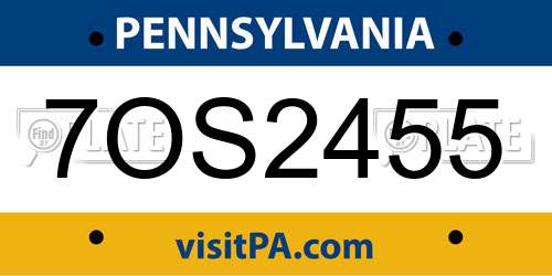 7OS2455 Pennsylvania License Plate