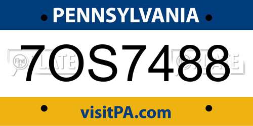 7OS7488 Pennsylvania License Plate