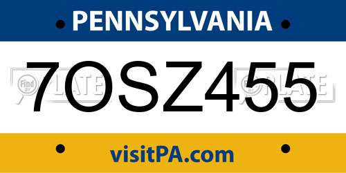 7OSZ455 Pennsylvania License Plate