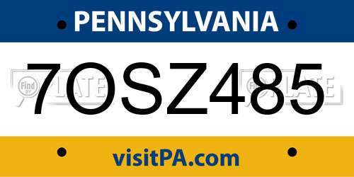 7OSZ485 Pennsylvania License Plate