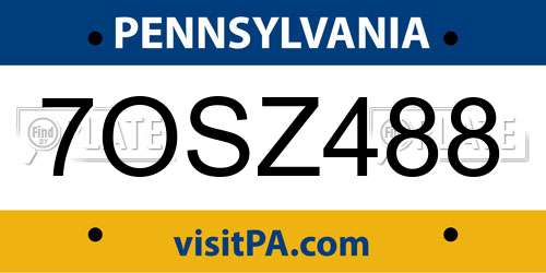 7OSZ488 Pennsylvania License Plate