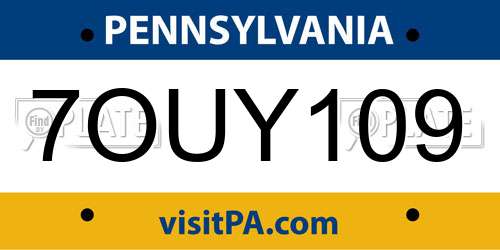 7OUY109 Pennsylvania License Plate