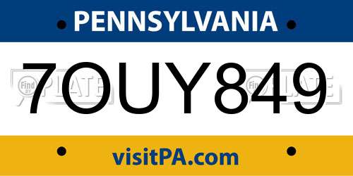 7OUY849 Pennsylvania License Plate