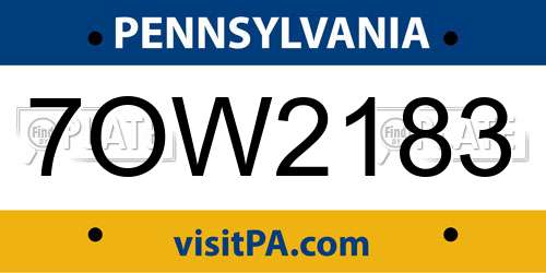 7OW2183 Pennsylvania License Plate