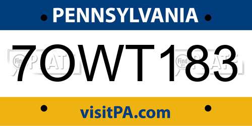 7OWT183 Pennsylvania License Plate