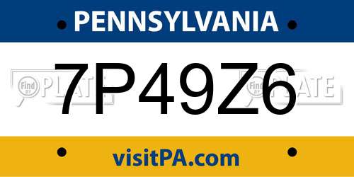7P49Z6 Pennsylvania License Plate