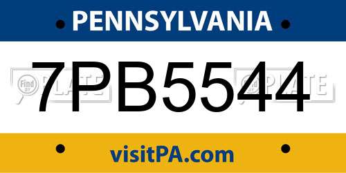 7PB5544 Pennsylvania License Plate