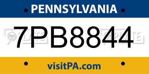 7PB8844 Pennsylvania License Plate