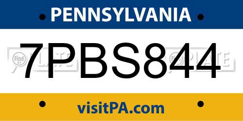 7PBS844 Pennsylvania License Plate
