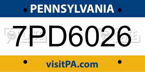 7PD6026 Pennsylvania License Plate