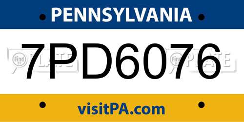 7PD6076 Pennsylvania License Plate