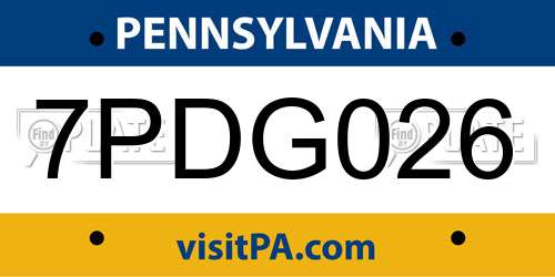 7PDG026 Pennsylvania License Plate